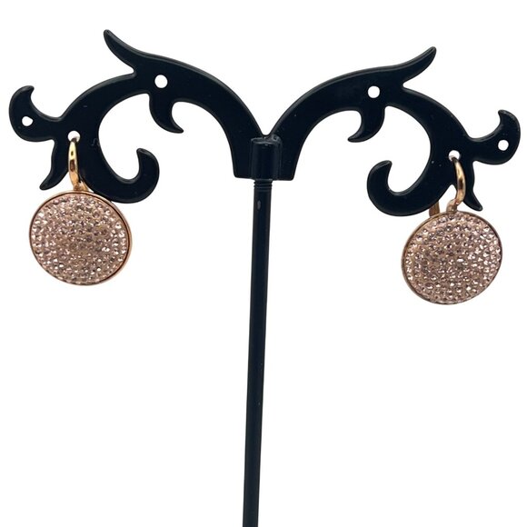 Swarovski Jewelry - Swarovski Rose Gold-Tone Crystal Pave Leverback Earrings Half Dome 1" Glam Bling
